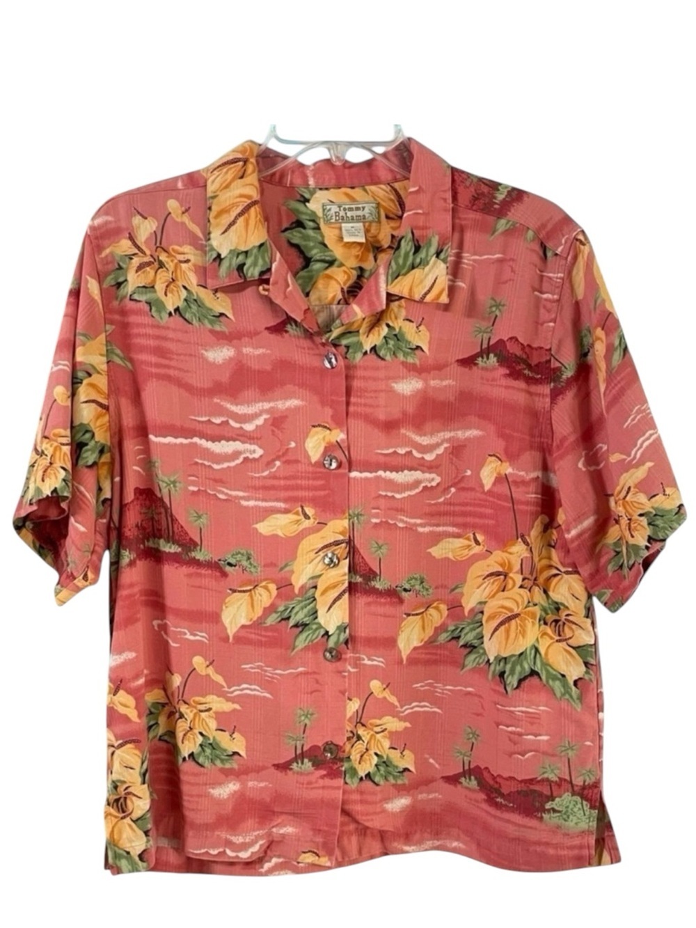 Tommy Bahama Women's Medium Silk Tropical Print Short Sleeve Button-down Shirt - Picture 2 of 14